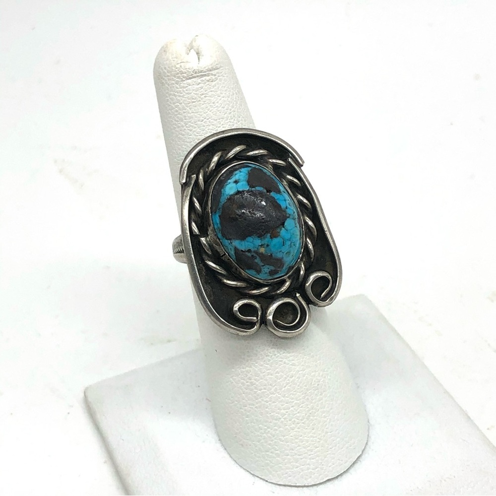 Vtg Large Blue Turquoise Ring 925 Sterling Silver Womens Sz 7 Native American - Picture 8 of 10